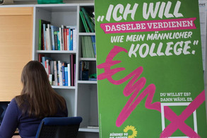 Grüne Kampagne für gleichen Lohn: Plakat zur Bayerischen Landtagswahl 2018 