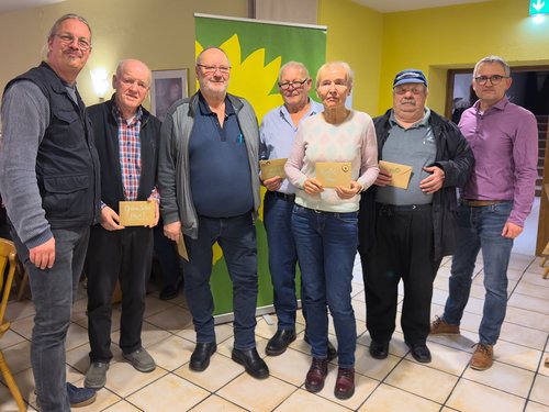 Gewinner*innen des Schafkopfturniers mit den Organisatoren Sascha Müller (links) und Marc Kuhnt (rechts) (c) Sonja Kessler Gewinner*innen des Schafkopfturniers mit den Organisatoren Sascha Müller (links) und Marc Kuhnt (rechts) (c) Sonja Kessler