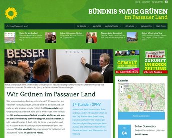 Startseite mit Nachrichten-Slider und interaktive Karte: Relaunch der Website Grüne Passau-Land mit TYPO3 Grüne