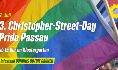 Veranstaltungshinweis Pride Passau am 9. Juli 2022 ab 15 Uhr im Klostergarten 