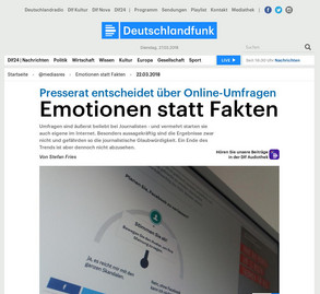 Beschwerde beim Deutschen Presserat zu manipulierbaren Onlne-Umfragen: Bericht und Hörfunk-Beitrag auf der Website des Deutschland-Funk 