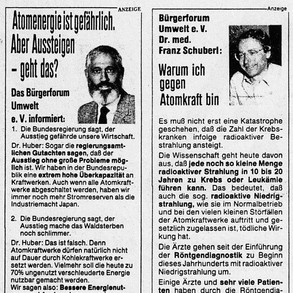 Mit Zeitungsanzeigen wurde versucht, die Menschen zu sensibilisieren (li. Dr. Anton Huber). 