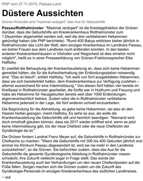 Geburtshilfe Rotthalmünster Grüne Passau Land